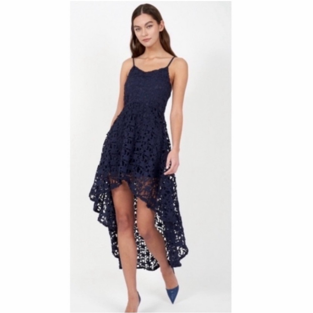 Joie Navy Lace High-Low Spaghetti Strap Dress
